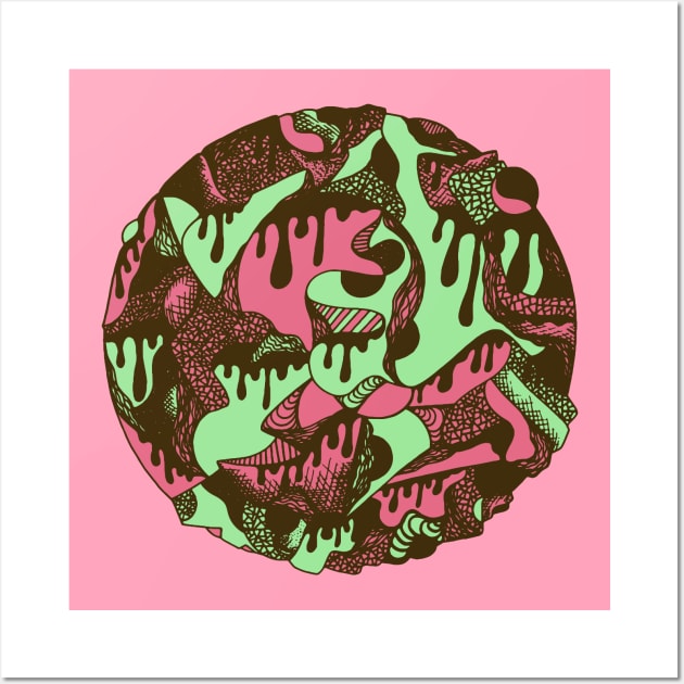 Pink Mint Circle of Drip Wall Art by kenallouis